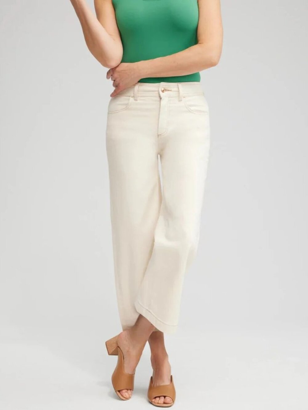 NWOT CHICO'S cropped wide leg trouser jeans in cream (0.5/US6)